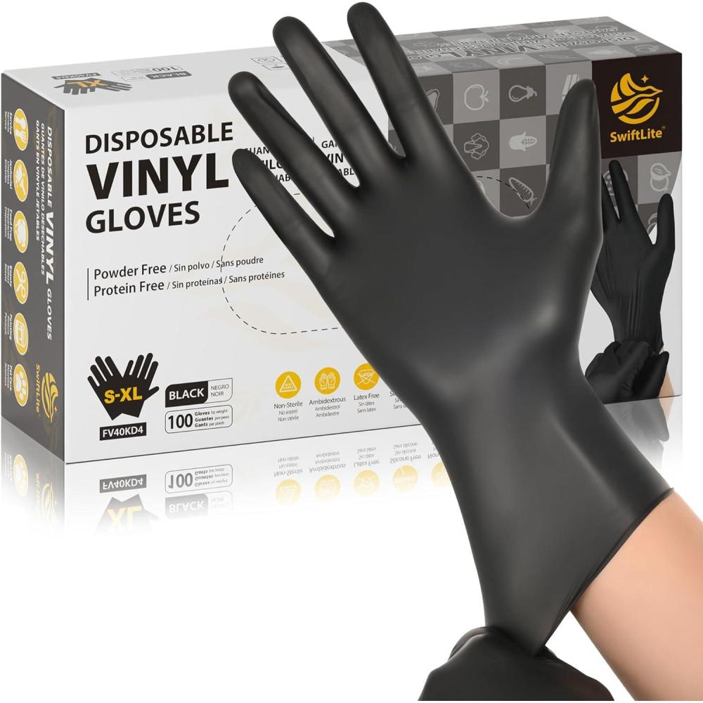 imageBlack Vinyl Gloves Food Grade Gloves Disposable Latex Free ampamp Powder Free Guantes for Cleaning Cooking Food Prep100