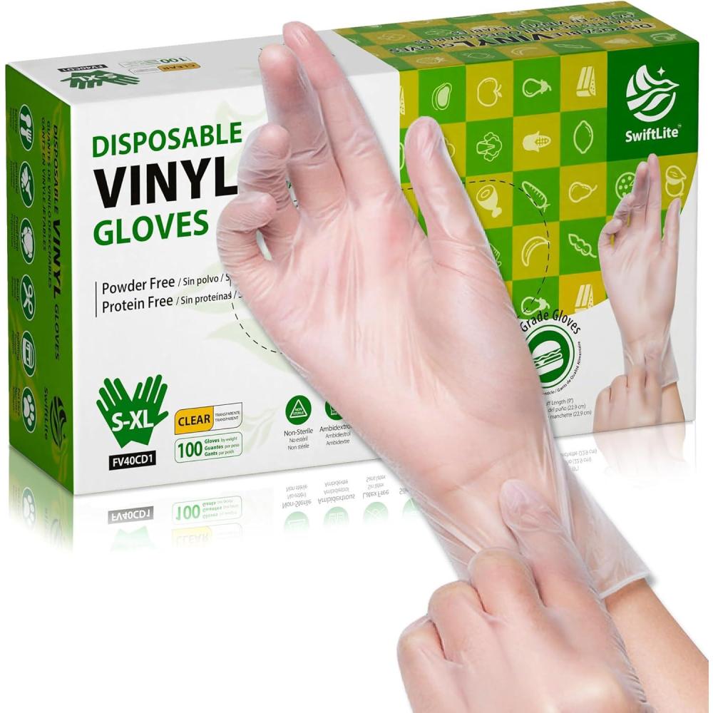 imageDisposable Vinyl Gloves Food Safe LatexFree PowderFree Clear Plastic Gloves for Cooking House Clean Food Prep100