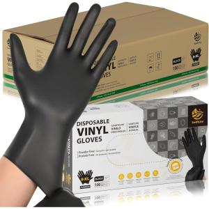 Black Vinyl Gloves, Food Grade Gloves Disposable Latex Free & Powder Free, Guantes for Cleaning Cooking Food Prep(1000)