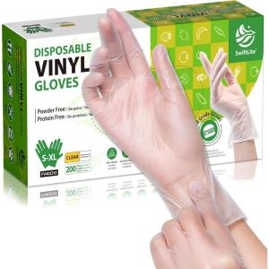 Disposable Vinyl Gloves, Food Safe, Latex-Free Powder-Free Clear Plastic Gloves for Cooking, House Clean, Food Prep(200)