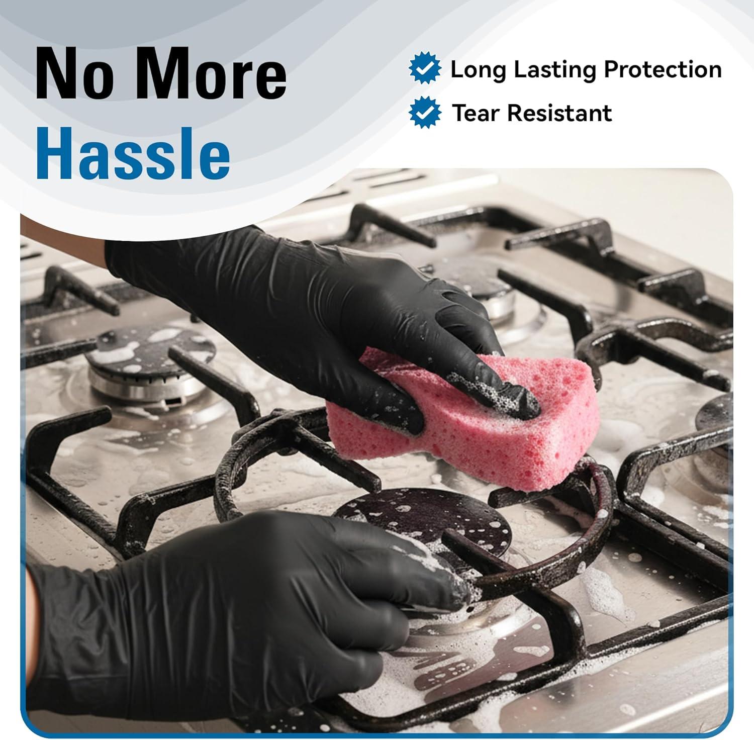 imageDisposable Nitrile Gloves Black Food Safe Rubber Gloves LatexFree PowderFree for Cooking Food Prep Kitchen Clean100