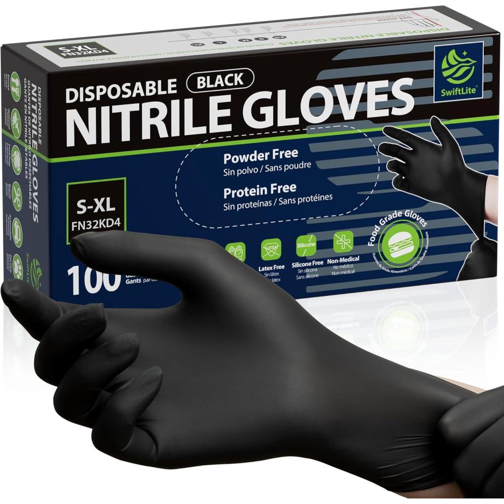 imageDisposable Nitrile Gloves Black Food Safe Rubber Gloves LatexFree PowderFree for Cooking Food Prep Kitchen Clean100