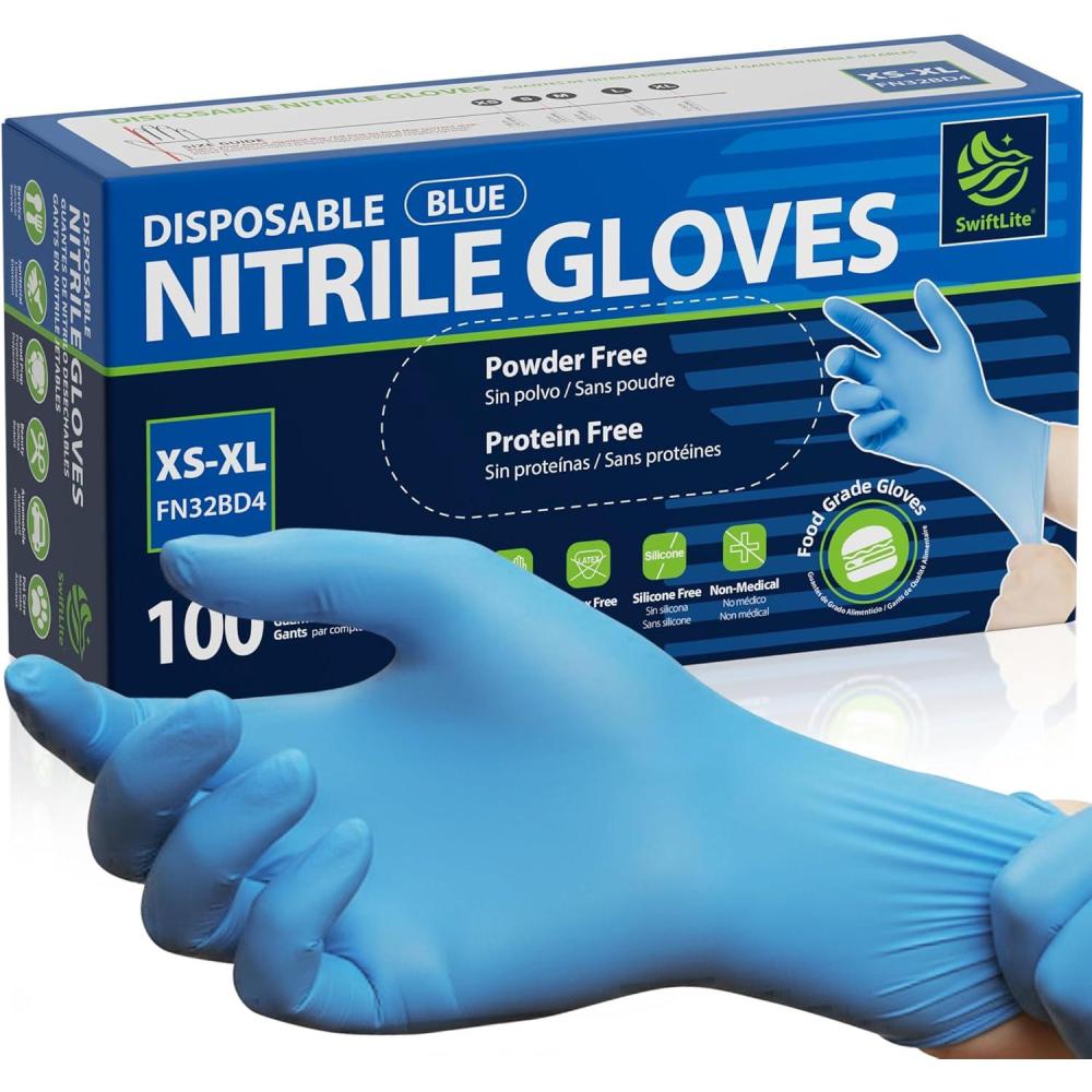 imageFood Safe Disposable Gloves Blue Nitrile Rubber Gloves LatexFree PowderFree for Food Prep Cooking Cleaning