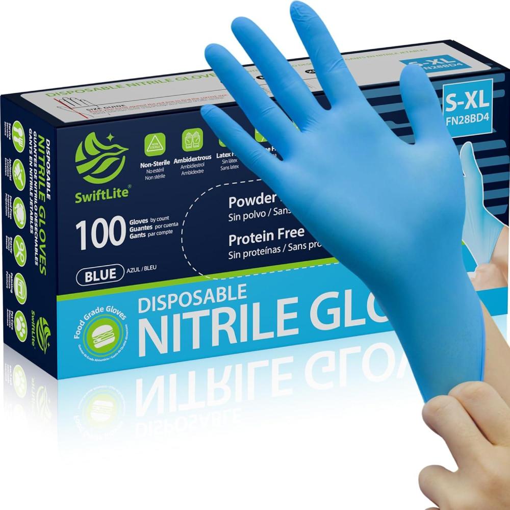 imageNitrile Gloves Food Safe Disposable Gloves Latex Free Blue Rubber Gloves Powder Free for Cooking and Cleaning100