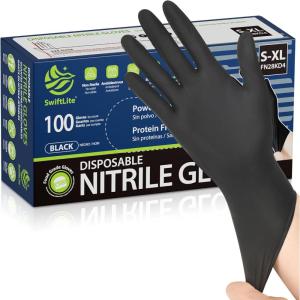 Black Nitrile Gloves, Food Safe Disposable Gloves Latex Free, Rubber Gloves Powder Free for Cooking, Kitchen Clean(03-black(large 100))