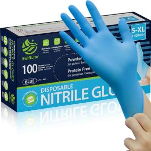 Nitrile Gloves, Food Safe Disposable Gloves Latex Free, Blue Rubber Gloves Powder Free for Cooking and Cleaning(100)