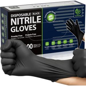 Nitrile Gloves Disposable Latex Free, 4 Mil Black Food Grade Powder Free Rubber Gloves for BBQ, Cooking, Cleaning(100)