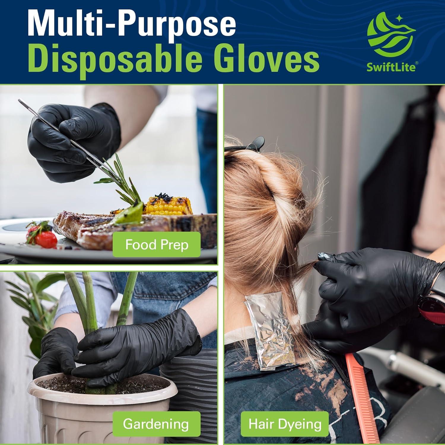 image:imageSWIFTLITE Black Nitrile Gloves Food Safe Disposable Gloves Latex Free Rubber Gloves Powder Free for Cooking Kitchen Clean01blacksmall 100