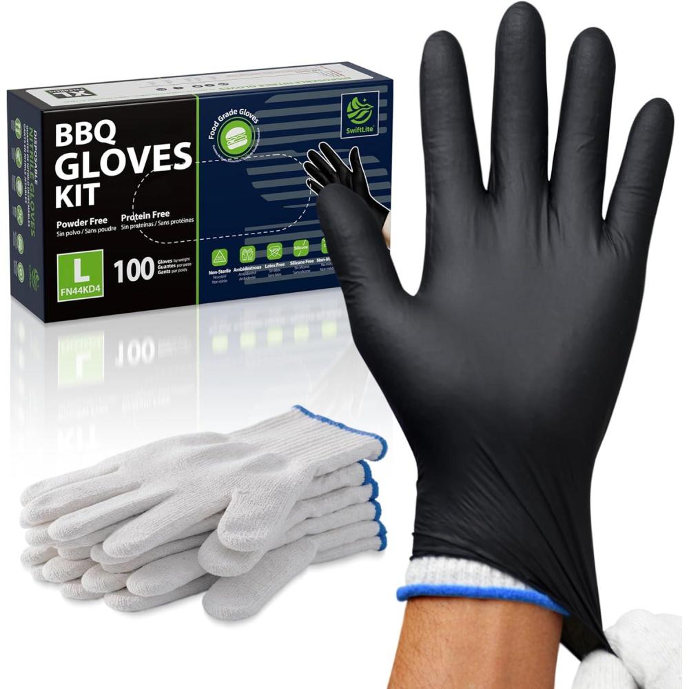 image:imageSWIFTLITE BBQ Gloves 6 Heat Resistant Cotton Liners 100 Disposable Nitrile Gloves for Barbecue Grilling Cooking SmokerWhite