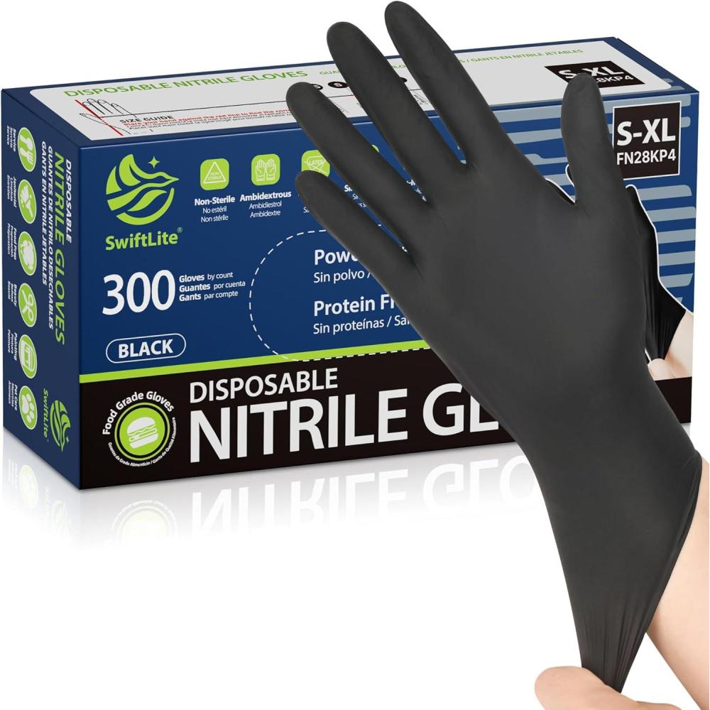 image:imageSWIFTLITE Black Nitrile Gloves Food Safe Disposable Gloves Latex Free Rubber Gloves Powder Free for Cooking Kitchen Clean05blacksmall 300