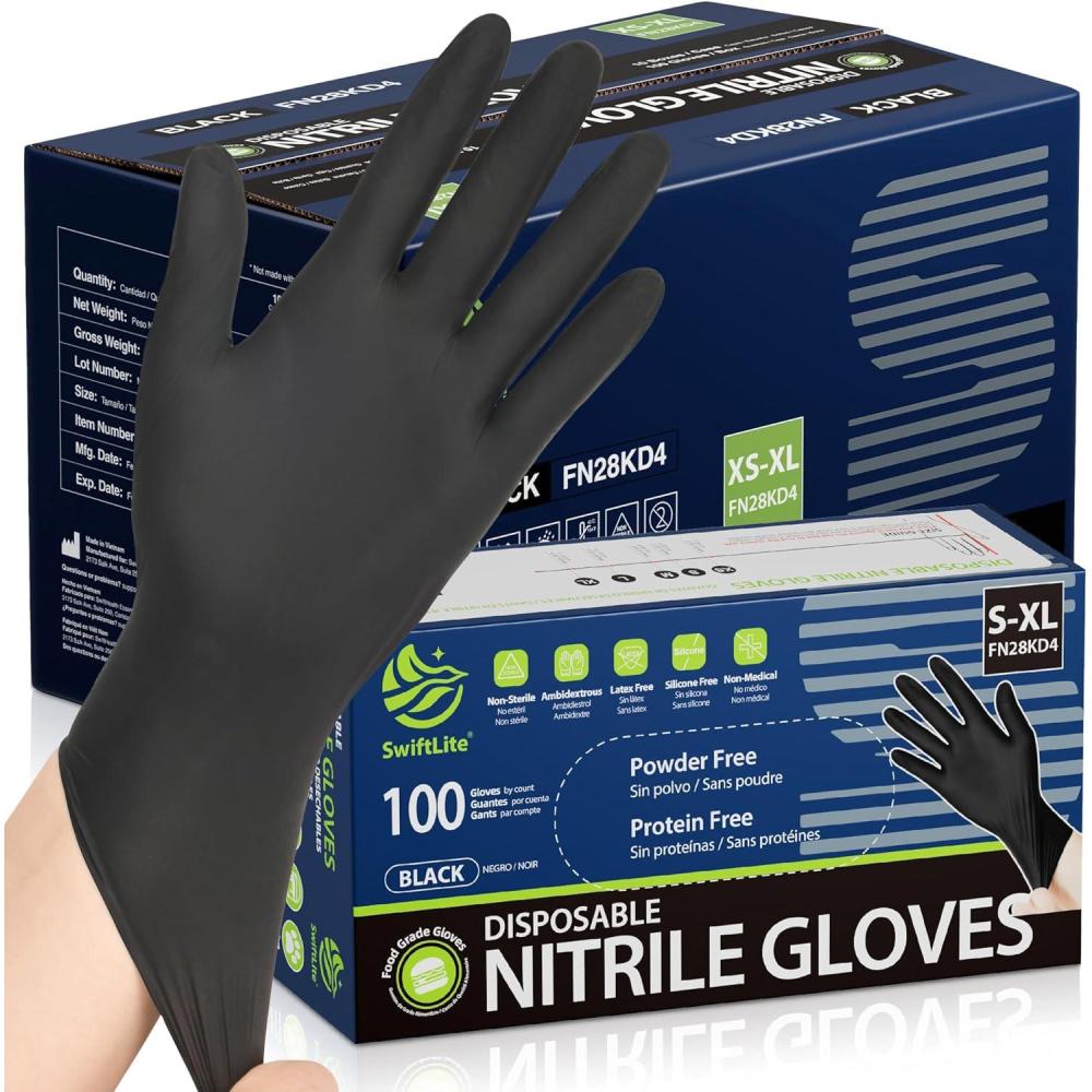image:imageSWIFTLITE Black Nitrile Gloves Food Safe Disposable Gloves Latex Free Rubber Gloves Powder Free for Cooking Kitchen Clean12blackxlarge 1000