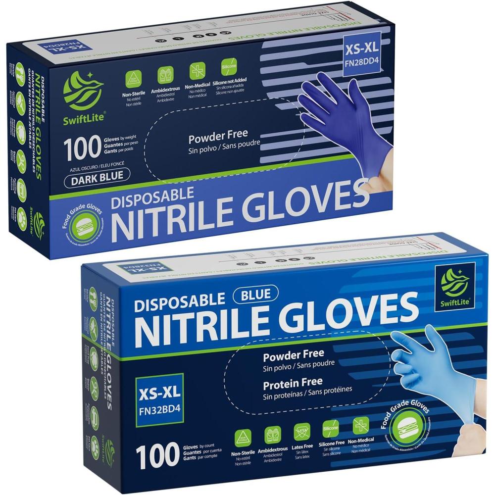 image:imageSWIFTLITE Dark Blue Nitrile Gloves amp Blue Nitrile Gloves Food Safe Disposable Gloves Latex Free Rubber Gloves Powder Free for Cooking Kitchen Cleaning 100 Large