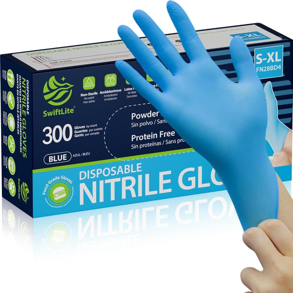 image:imageSWIFTLITE Nitrile Gloves Food Safe Disposable Gloves Latex Free Blue Rubber Gloves Powder Free for Cooking and Cleaning300
