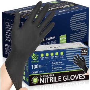 SWIFTLITE Black Nitrile Gloves, Food Safe Disposable Gloves Latex Free, Rubber Gloves Powder Free for Cooking, Kitchen Clean(10-black(medium 1000))