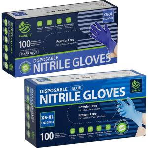 SWIFTLITE Dark Blue Nitrile Gloves & Blue Nitrile Gloves, Food Safe Disposable Gloves Latex Free, Rubber Gloves Powder Free for Cooking, Kitchen Cleaning (100, Large)
