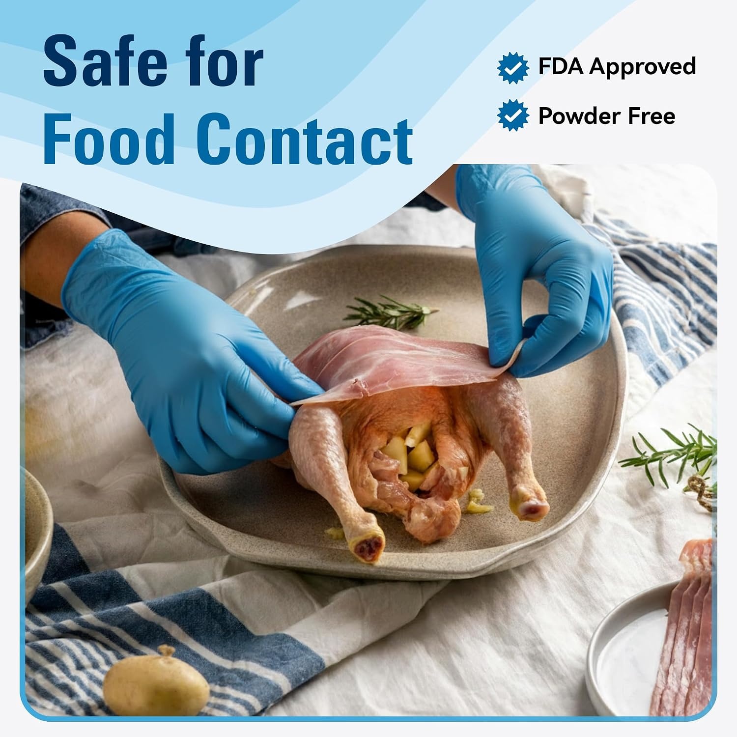image:imageSWIFTLITE Food Safe Disposable Gloves Blue Nitrile Rubber Gloves LatexFree PowderFree for Food Prep Cooking Cleaning1000