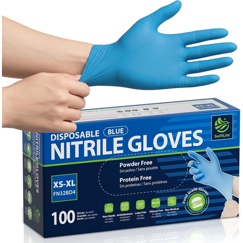 image:imageSWIFTLITE Food Safe Disposable Gloves Blue Nitrile Rubber Gloves LatexFree PowderFree for Food Prep Cooking Cleaning100