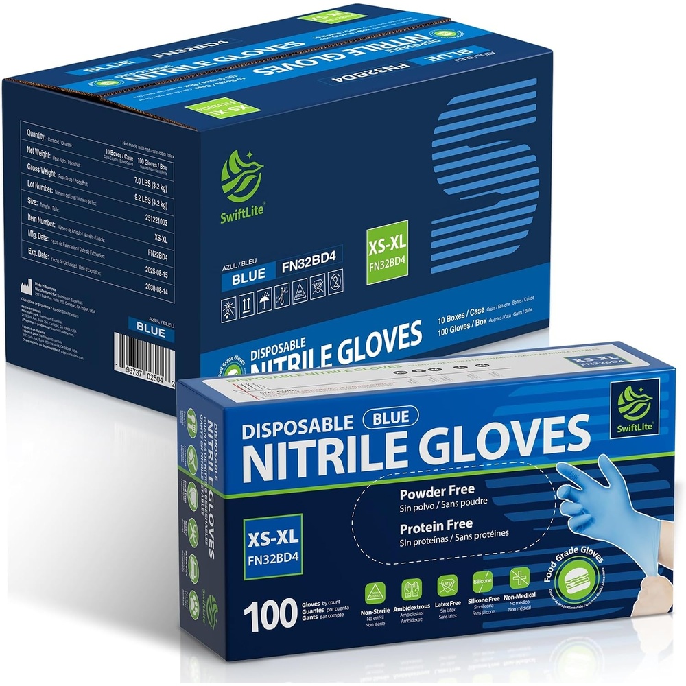image:imageSWIFTLITE Food Safe Disposable Gloves Blue Nitrile Rubber Gloves LatexFree PowderFree for Food Prep Cooking Cleaning1000